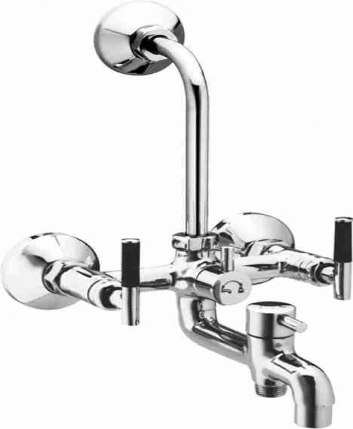 Batroom Taps, Qblu  ESS 3 IN 1 Full Brass Wall  Mixer With L Bend Pipe and Flanges eSSS-1133 Mixer Faucet